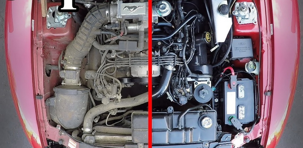 تصویر قبل و بعد شستشو و نظافت سطح موتور خودرو
